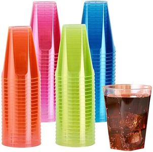 Matana - 80 Bicchieri in Plastica Rigidi Colorati (Neon, 210ml) - Succhi, Limonata, Cocktail, Punch - Compleanni, Feste per Bambini, Matrimoni, Barbecue - Resistenti e Riutilizzabili