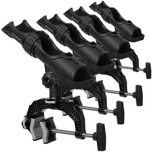 Hitorhike Fishing Rod Holder with Aluminum Alloy Base and One-Click Lock System Fits Round Square Tubes 0.59"~4.53" Enlarged Clamp Range for Boat Kayak Fishing (Powerlock Fishing Rod Holder-4 Pack)