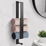 RYLIFEOGI Towel Rail, Black Towel Holder Self Adhesive Stainless Steel Hand Towel Holder Wall Mounted 43.5cm with Hook for Bathroom