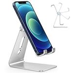 OMOTON Phone Stand, Adjustable Aluminum Cell Phone Stand for Desk, Compatible with iPhone, Samsung, Google and More Devices, Silver