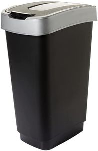 Sustania Poubelle de cuisine de 50 l, anti-odeurs, avec couvercle basculant, 60 x 45 x 34 cm, en plastique robuste, recyclable, noir/argenté, fabriquée dans l’UE
