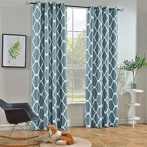 Melodieux Moroccan Fashion Room Darkening Blackout Grommet Curtain for Living Room, 52 by 84 Inch, Dusty Teal (1 Panel)