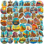 World Landmark Stickers for Laptop (50 PCS),Gift for Children Teens Adults Girl Boys,Waterproof Stickers for Water Bottle,World Travel Vinyl Stickers for Scrapbook,Skateboard,Bike,Phone,Dairy