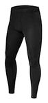 PowerLayer Men's Running Workout Thermal Compression Base Layer Leggings Tights - Black Stealth, L