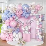 165 pc Baby Shower Decorations for Girl, Birthday Girl, Balloon Garland Arch, Banner and Balloons Boxes, Elephant Baby Shower and Birthday Decorations