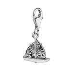 Quiges 925 Sterling Silver 3D Sailing Boat Lobster Clasp Charm Clip on Pendant