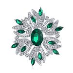 Bling Jewelry Large Statement Vintage Style Crystal Flower Simulated Emerald Green Crystal Brooch Pin for Women for Mother Silver Plated