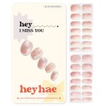 Heyhae Semi Cured Gel Nail Strips | Sun-Cured No LED Lamp Needed Easy Apply & Remove | Includes 28 strips, 1 Prep Pad, 1 Nail File & 1 Wooden Stick - Hey, I Miss You