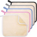 Tatuo 5 Pcs Exfoliating Face and Body Wash Cloths Towel Weave Bath Cloth Exfoliating Scrub Cloth Massage Bath Cloth for Women and Men, 10.63 x 9.05 Inch (White, Pink, Blue, Gray, Black Edge)