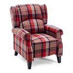 More4Homes EATON WING BACK FIRESIDE CHECK FABRIC RECLINER ARMCHAIR SOFA CHAIR RECLINING CINEMA (Red)