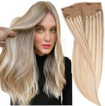 DIYOMO Halo Hair Extensions - Light Blonde Highlighted Bleach Blonde Halo Hair Extensions Real Human Hair Headband Adjustable Size Removable Secure,Halo Extensions Real Human Hair(P1622 14 Inch 70g)