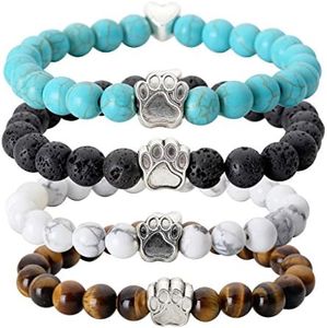 Jovivi Vintage Lava Stone Healing Power Crystal Dog Paw Charm Elastic Stretch Beaded Bracelets, 6 7 inch, Crystal