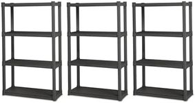 Sterilite 3-Pack 4 Shelf Unit, Heavy-Duty Shelving Storage and Utility Rack - Standing Plastic Organizer Shelves for Kitchen, Bathroom, and Garage