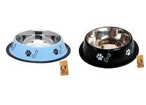 Foodie Puppies Stainless Steel Dog Bowl Combo - (Small, 450ml) Food and Water Feeding Gift Bowl | Suitable for Dogs, Cats and Small Pets I Paw Bone Print, Anti-Skid Rubber Base (Sky Blue + Black)