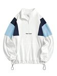 ZAFUL Men's Fluffy Polar Fleece Sweatshirt NEW YORK Embroidery Colorblock Half Zip Unisex Hoodie, Blue, Small