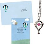 Smiling Wisdom - Hot Air Balloon with Dancing Pink Heart Necklace Jewelry Gift Set - Lift Others Up When They are Down Greeting Card - Women Friend Teen Girls - Silver Pink