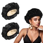 SWEET VIEW 2PCS Silk Bonnet, Silk Hair Wrap for Sleeping, Soft and Comfortable Satin Sleep Cap, Black, Black