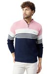 Kvetoo Men High Neck Zip Full Sleeve Woolen Winter Sweater Pink White Size L
