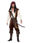 Smiffy's Smiffys Adult Men High Seas Pirate Costume, Top, Short Trousers, Baldric, Belt and Headscarf, Pirate, Serious Fun, Size L, 26224