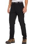 Men's Outdoor Hiking Pants - Quick Dry,Waterproof,Lightweight Fit Cargo Work & Fishing Pants with 6 Pockets and Belt, Black, 32W x 30L