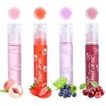 4PCS Roll On Lip Oil Set,Hydrating Long Lasting Moisturizing Lip Oil,Clear Fruity Flavors Lip Gloss Set,Non-Sticky and Plumping Lip Oil Gift Set for Women