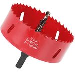 4 Inch Hole Saw, 100mm HSS Bi-Metal Hole Cutter for Recessed Lighting, 30mm Cutting Depth Hole Drilling Bit with Arbor Mandrel for Cutting Wood Boards, Plastic, Drywall, Red