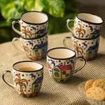 ExclusiveLane 'The Hut Morning Companions' Ceramic Tea Cups Set of 6 (180 ML, Dishwasher & Microwave Safe) |Ceramic Cups Coffee Cup Set of 6 Coffee Mugs Tea Set Tea Mugs Set of 6 Chai Cups Drinkware