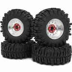 HOBBYSOUL 2.2 Mud Slingers Tires 124mm & 2.2 Beadlock Wheels Adjustable 4 Offsets Rims Silver for RC Crawler Trail Gen8 Everest 10 gen 7 Pro/Axial Capra Wraith / TRX4, (4-Pack, Assembled)