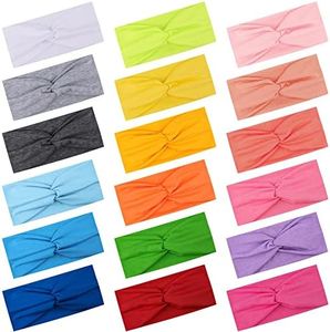 FEQO 18 Pièces Bandeau Cheveux Femme Élastique Bandeau Cheveux Large Serre Tête Croix Noué Bandeaux de Sport Antidérapant pour Fille Femme Yoga Sport, 18 Couleurs