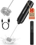 SIMPLETASTE Milk Frother Handheld Electric Foam Maker, Drink Mixer with Stainless Steel Whisk for Cappuccino, Bulletproof Coffee, Latte, Glossy Black, Without Stand, USB-C Rechargeable