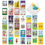 NobleWorks - 36 Assorted Funny Birthday Cards Bulk Box Set with Envelopes (36 Designs, 1 Each) Mixed Humor Greeting Card Variety Pack for Men and Women - Cartoon Party AC9374BDG-B1x36