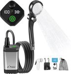 WADEO Portable Shower, 6000mAh Camp Shower, Rechargeable Outdoor Shower Kit with Intelligent Digital Display & Water Gear Adjustments, Including Shower Head, Shower Pump, 3-in-1 Hook, USB Charging