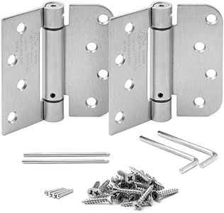 New KS Hardware Self Closing Spring Hinge | Automatic Door Hinges with Complete Installation Hardware | 4" X 4" with 1 Square & 5/8" Radius Corners | 2 Pack (Satin Nickel)