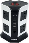 Compact Vertical Power Board with 4 USB Ports and 8 Plugs, White and Black, (SM-OL4U8GB)