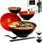 4 Set (16 Piece) Ramen Bowl Set, Asian Japanese Soup with Spoons Chopsticks and Stands, Restaurant Quality Melamine, Large 32 oz for Noodles, Pho, Noodle, Udon, Thai, Chinese dinnerware.