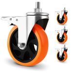 W B D WEIBIDA Heavy Duty 5 Inch Stem Caster Wheels with Dual Locking, Heavy Duty Threaded Stem Casters UNC 3/8"-16x1", No Noise Swivel Casters, Set of 4 Caster Wheels for Cart, Furniture