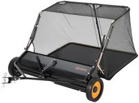 44 Inch Tow Behind Lawn Sweeper, 26 cu. ft. Large Pull Behind Grass Sweeper Heavy Duty Leaf & Grass Collector with Dumping Rope Design, Adjustable Sweeping Height for Yard and Grass Cleanup Tool