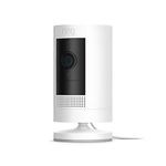 Ring Stick Up Cam Plug-In – HD security camera with two-way talk, Works with Alexa – White