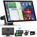 Portable Apple Carplay Screen for Car, 9" Wireless Apple Carplay & Android Auto,4K Dash Cam,1080p Backup Camera DVR,Car Audio Receivers GPS Navigation Mirror Link, Bluetooth,FM, Siri