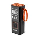 TUSA Cordless Tyre Inflator - Dual Mode Battery & 12V Car Port, 2X Faster Inflation Wireless Air Pump, 150PSI Portable Air Compressor for Cars, Bikes, Motorcycles, Balls, and Inflatables (Orange)