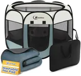 Siedihit Medium Dog Playpen with Washable Pee Pad, Puppy Pet Cat Playpen Tent Crate Indoor/Outdoor, Portable Pop Up Kennel with Carrying Case, Removable Top (Grey with Pad, Medium (36" x 36" x 23"))