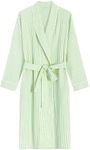 Latuza Women's Seersucker Robe Cotton Bathrobe with Pockets, Green Stripe, Small