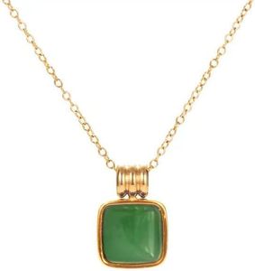 Moonffay Women's Green Created Opal Necklace, Charm 18k Gold Plated Stainless Steel Snake Chain Jewelry Bling Drop Pendant Choker Necklaces for Women,18 Inch, Gold, Jade