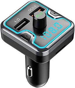 Bluetooth FM Transmitter, Fast Car Charger, Wireless Bluetooth V5.0 Radio Adapter Car Kit with Dual USB Car Charger, Car MP3 Music Receiver, Siri Voice Assistant and Hands-Free Calling