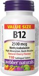 Webber Naturals Vitamin B12 2500 mcg, Quick Dissolve, 110 Tablets, Natural Cherry Flavour, Supports Energy Production and Metabolism