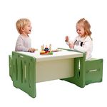 Benarita Kids Table and 2 Chairs Set, Plastic Activity Table for Toddler Reading, Arts, Crafts, Montessori Furniture with Storage Space for Playroom Snack Time, Gift for Boys & Girls(Green & Grey)