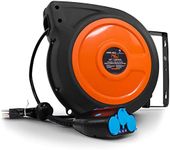 SuperHandy Extension Cord Reel, Retractable, (50' Ft / 12 Gauge) 3 Outlet - Compatible with Alexa Built-in Smart Plugs, IP64 Waterproof, 12awg 15A 1875W, Safe & Slow Retraction