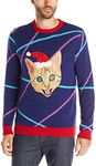 Blizzard Bay Men's Light up Lazer Kitty Ugly Christmas Sweater, Navy/Red, Large