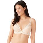 Wacoal Women's Embrace Lace Contour Bra Plunge, Opaque, Natural Nude/Ivory, 36D/DD