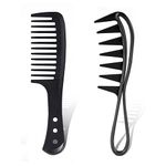 2Pcs Wide Tooth Comb, Large Tooth Combs Wide Tooth Curl Comb Shark Teeth Hair Hairstyle Tool for Curly Wet Wavy Thick Hair Wigs Barber Salon, Women Men (Black)